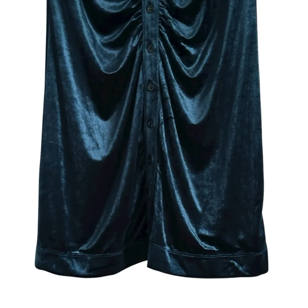 NWT FREE PEOPLE Shayla Blue Velvet Button Down Mini Dress Size Large